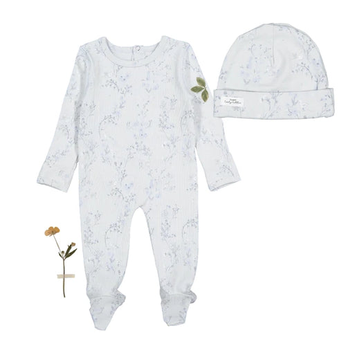 Lovely Littles Printed Footie And Hat - Joy Blue