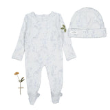 Lovely Littles Printed Footie And Hat - Joy Blue