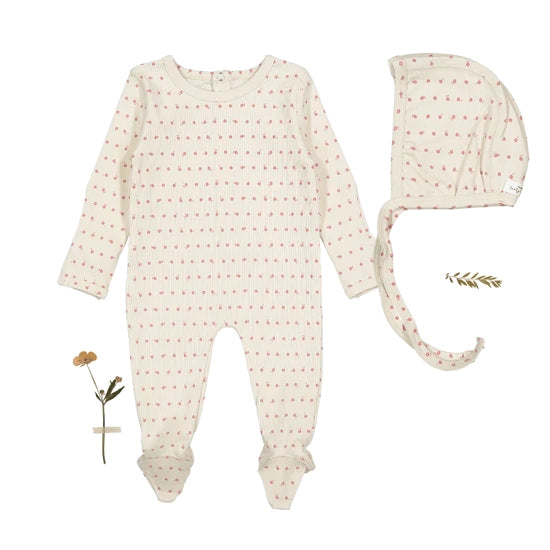 Lovely Littles Printed Footie And Bonnet - Mia Pink
