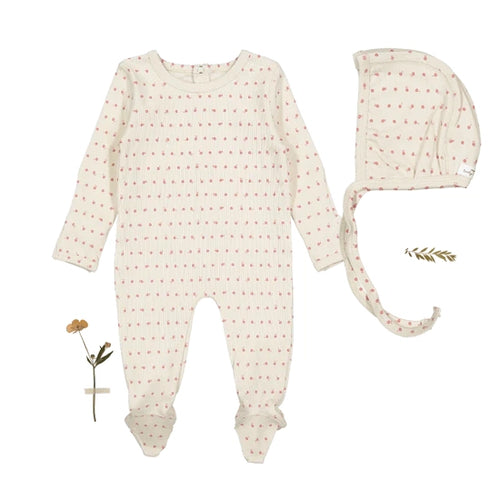 Lovely Littles Printed Footie And Bonnet - Mia Pink