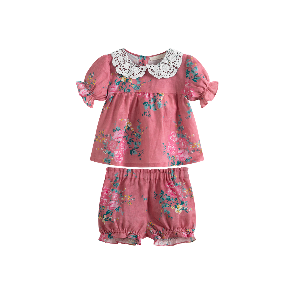 Cera Una Volta Franki Set - Pink Flowers (Cream Collar)