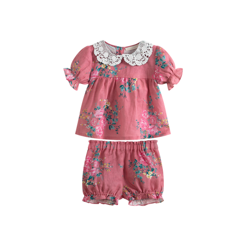Cera Una Volta Franki Set - Pink Flowers (Cream Collar)