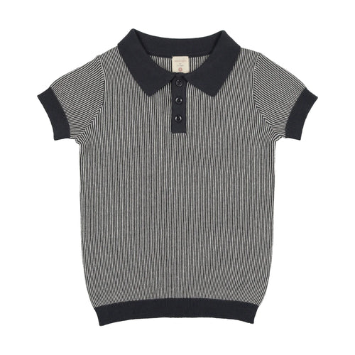 Lil Legs Knit Polo Short Sleeve - Off Navy Stripe
