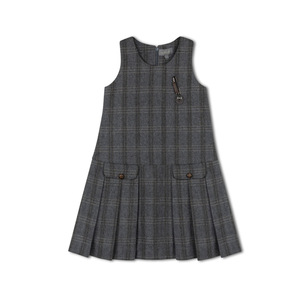 Sweet Threads Charcoal Plaid Jumper Dress - Grey