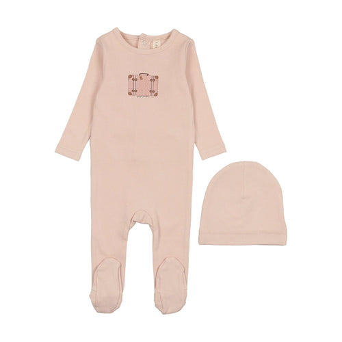 Lilette Suitcase Footie & Beanie - Pink