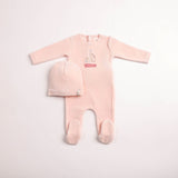 Bee & Dee Sail Away Velour Footie And Beanie - Dusty Pink
