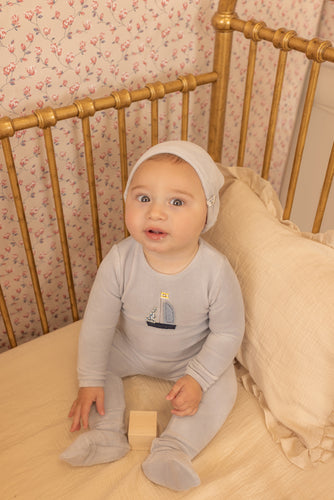 Bee & Dee Sail Away Velour Footie And Beanie - Crisp Blue