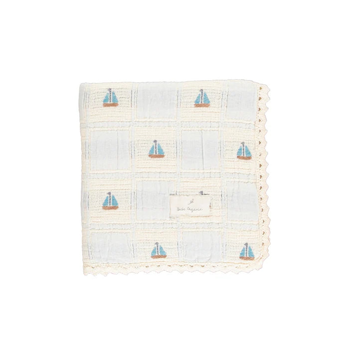 Bebe Organic Atlantic Boat Patchwork Blanket - Blue