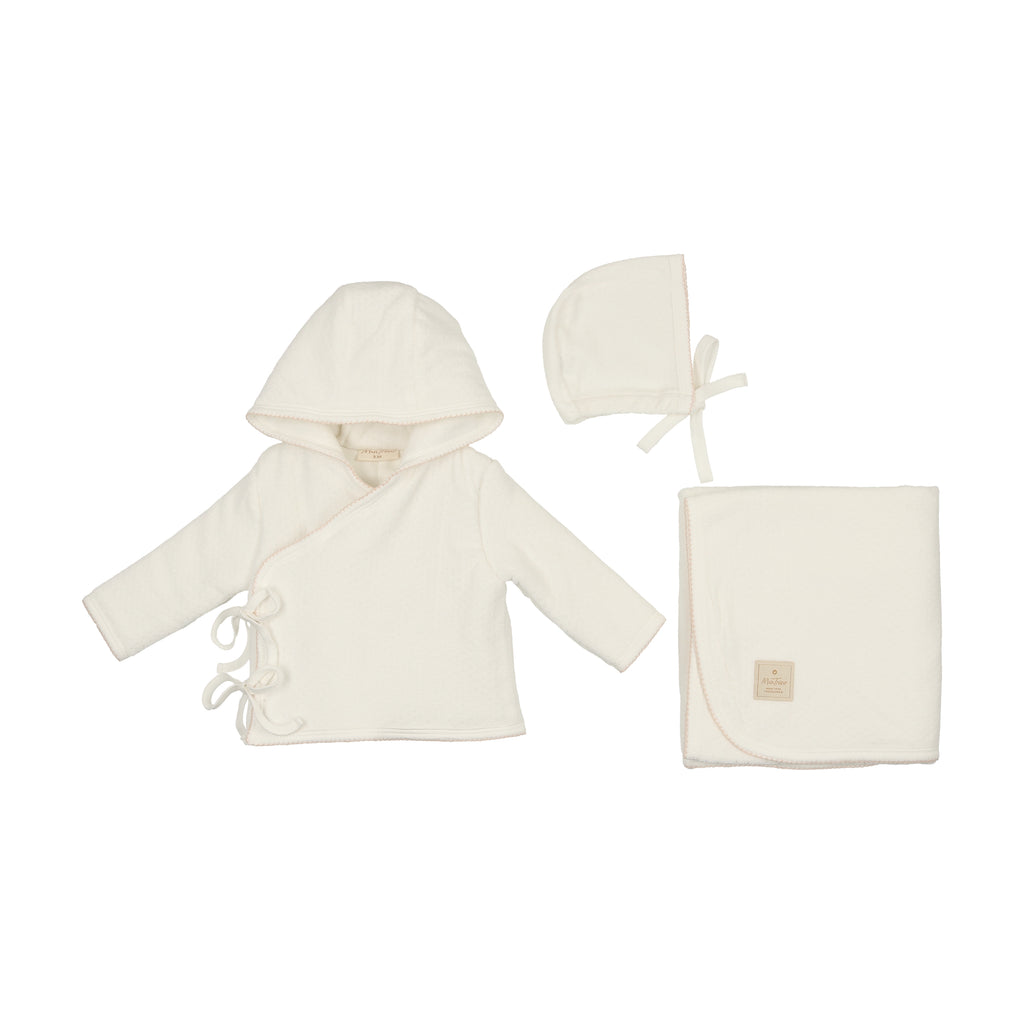 Mon Tresor Scallop Wrap Jacket Layette Set- Pink