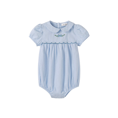 Nou Nelle Scallop Embroidered Romper - Blue