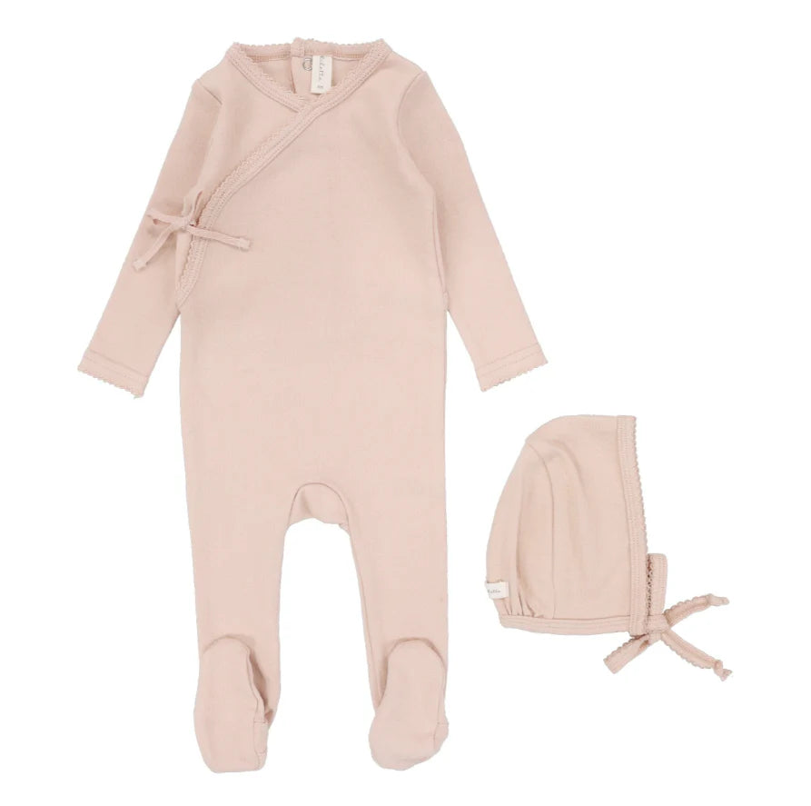 Lilette Wrapover Footie & Beanie Set - Pale Pink