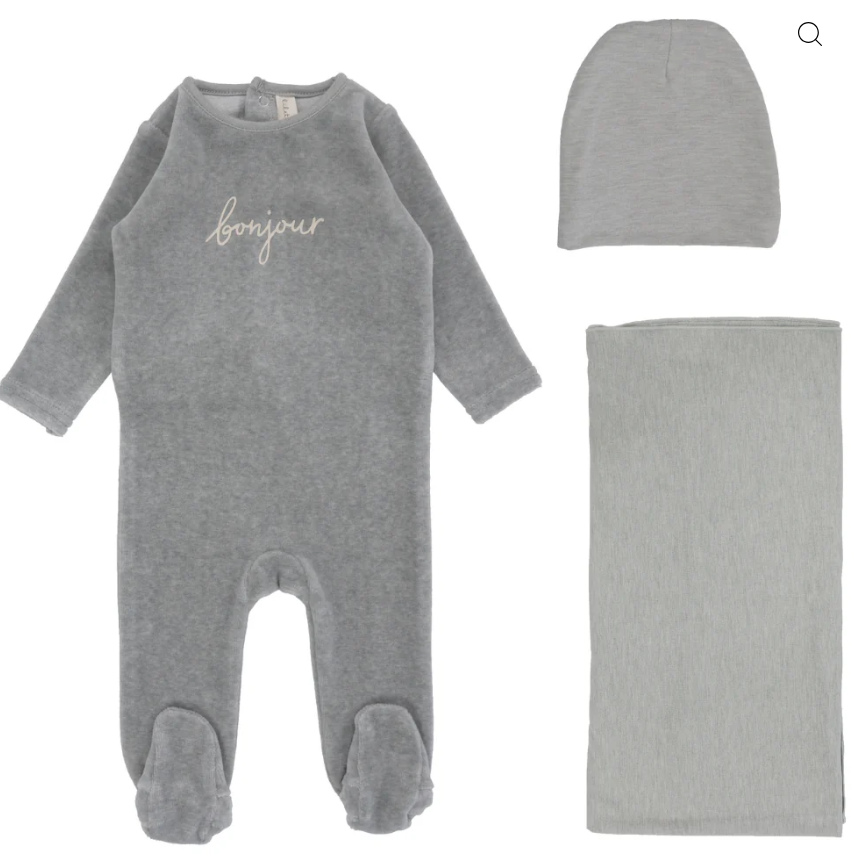 Lilette Velour Bonjour 3PC Layette Set - Hethered Blue