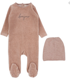 Lilette Velour Bonjour Footie & Beanie Set - Hethered Pink