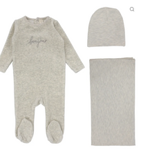 Load image into Gallery viewer, Lilette Velour Bonjour 3PC Layette Set - Hethered Oatmeal