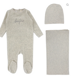 Lilette Velour Bonjour 3PC Layette Set - Hethered Oatmeal