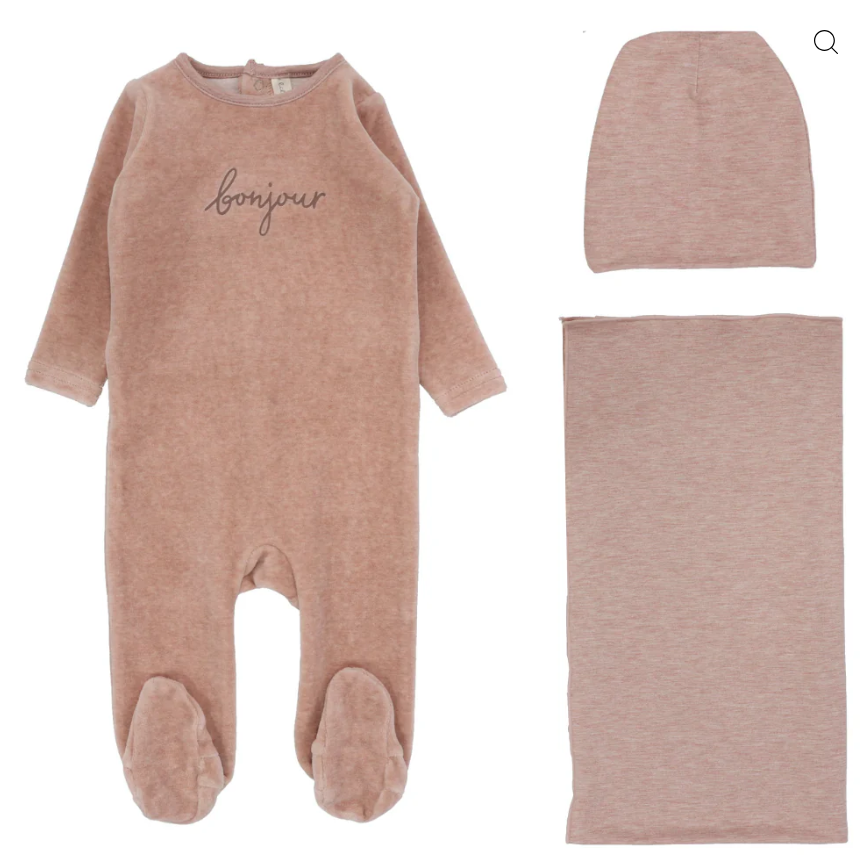 Lilette Velour Bonjour 3PC Layette Set - Hethered Pink