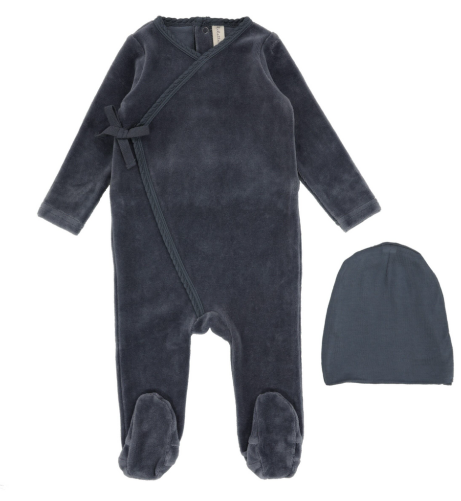 Lilette Velour Wrap Footie & Beanie Set - Slate