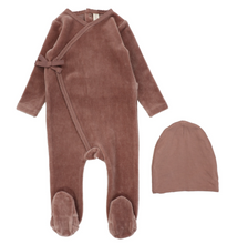 Load image into Gallery viewer, Lilette Velour Wrap Footie &amp; Beanie Set - Berry