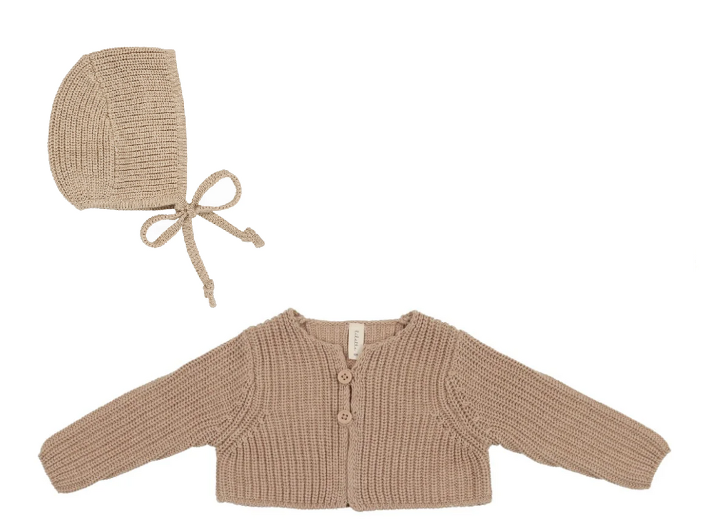 Lilette Chunky Knit Shrug and Bonnet - Taupe