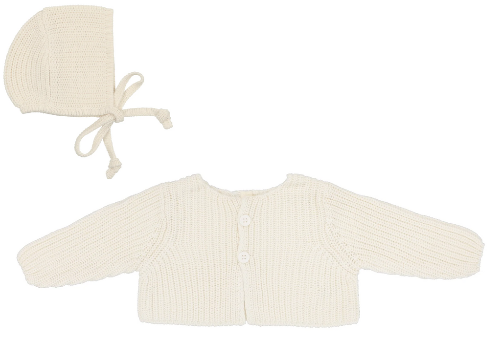 Lilette Chunky Knit Shrug and Bonnet - Cream