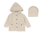 Lilette Chunky Knit Jacket and Beanie - Ecru