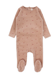 Lilette Velour Scattered Cherry Footie - Light Pink