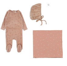 Load image into Gallery viewer, Lilette Velour Scattered Cherry 3PC Layette Set - Apricot