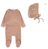 Lilette Velour Scattered Cherry Footie & Beanie Set - Pink