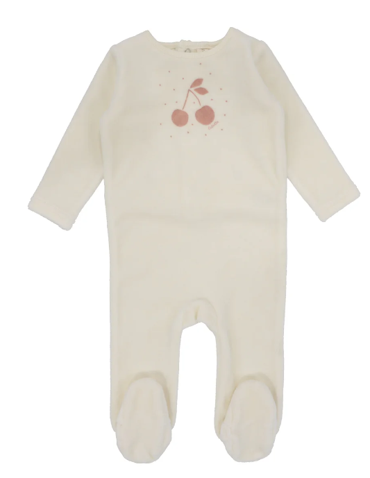 Lilette Velour Cherry Graphic Footie - Apricot/Ivory