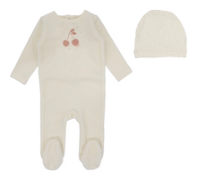 Load image into Gallery viewer, Lilette Cherry Graphic Footie &amp; Beanie Set - Ivory/Apricot