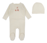 Lilette Cherry Graphic Footie & Beanie Set - Ivory/Apricot