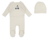 Lilette Cherry Graphic Footie & Beanie Set - Ivory/Slate