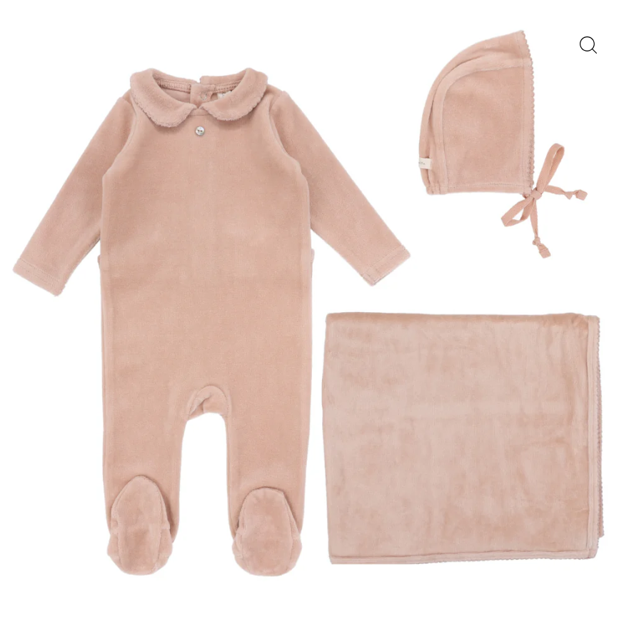 Lilette Velour Collar 3PC Layette Set - Dusty Pink