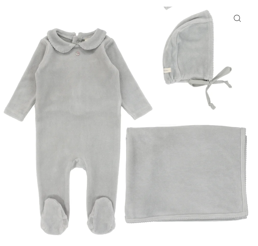 Lilette Velour Collar 3PC Layette Set - Dusty Blue