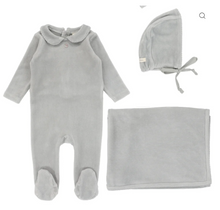 Load image into Gallery viewer, Lilette Velour Collar 3PC Layette Set - Dusty Blue