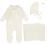 Lilette Velour Collar 3PC Layette Set - Cream