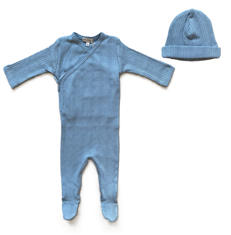 Bebe Organic Bebe Wrap Footie and Bonnet - Sky Blue