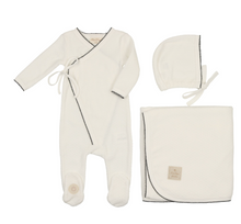 Load image into Gallery viewer, Mon Tresor Scallop Wrap Layette Set- Black