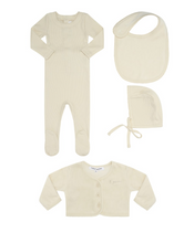 Load image into Gallery viewer, Little Parni Baby Velour Footie and Cardigan Set K458 - Ivory