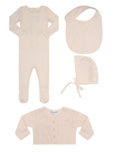 Load image into Gallery viewer, Little Parni Baby Velour Footie and Cardigan Set - Pink