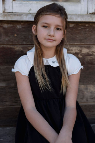 Retro Kid SS Cotton Dress Tshirt Embroidered Collar - White