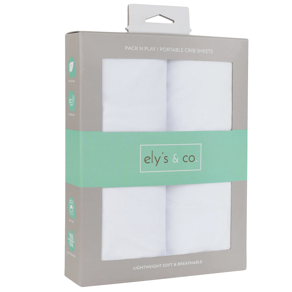 Ely's & Co Cotton Pack N Play / Portable Crib Sheet - Solid White