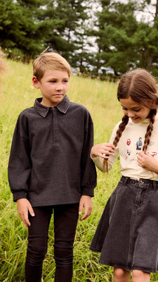 Little Parni Boys Denim Collar Polo (K700) - Grey
