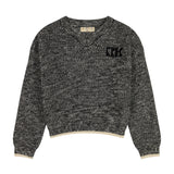 Retro Kid Silas Knit Vneck Sweater - Black/Cream