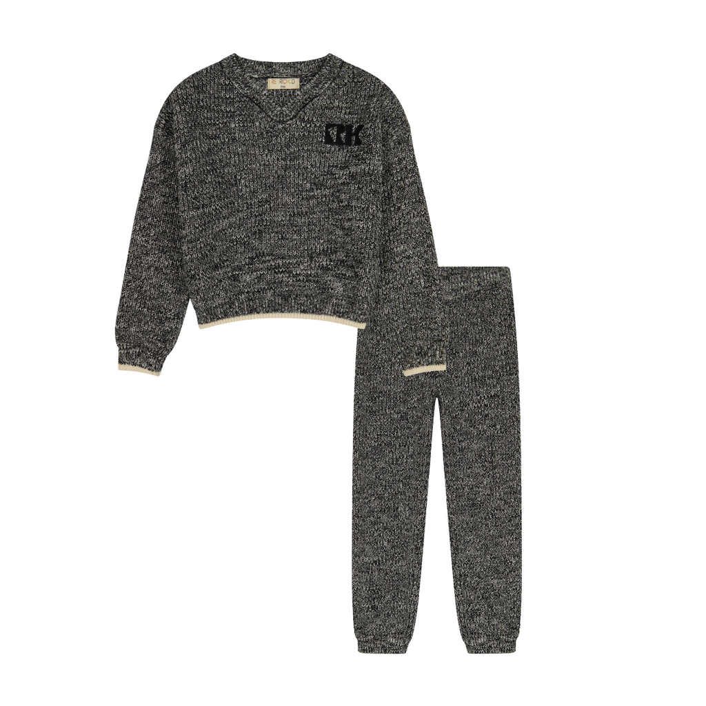 Retro Kid Silas Knit Vneck + Pants Baby Set - Black/Cream