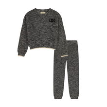 Load image into Gallery viewer, Retro Kid Silas Knit Vneck + Pants Baby Set - Black/Cream