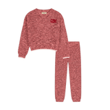 Retro Kid Silas Knit Vneck + Pants Baby Set - Raspberry/Cream