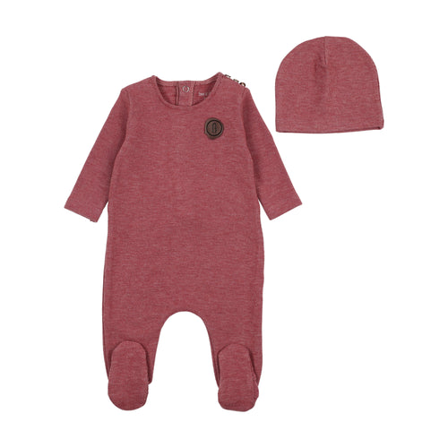 Bee & Dee Snuggle Soft Footie And Beanie - Cranberry