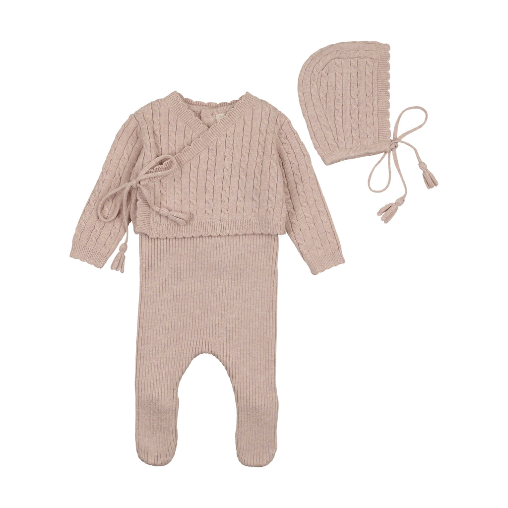 Bee & Dee Soft Cable Knit Outfit And Bonnet - Marled Pink