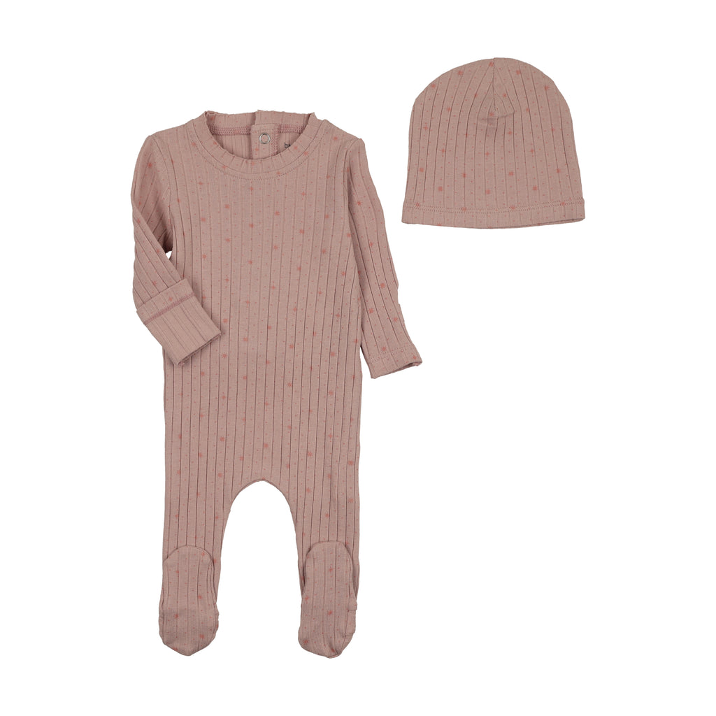 Bee & Dee Stars And Dots Footie And Beanie - Tea Rose